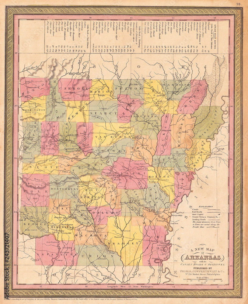 1853, Mitchell Map of Arkansas