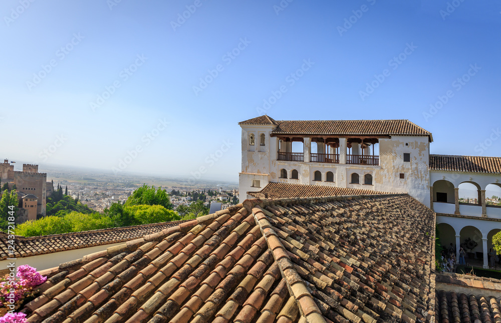 Sunny view of Granada from viewpoint of Palacio de Generalife, Andalusia province