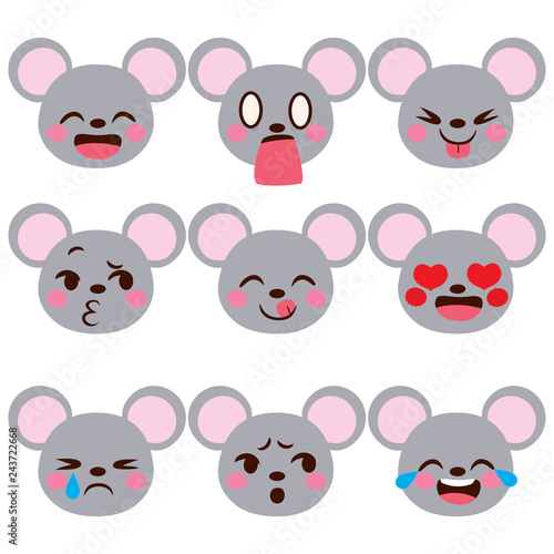 Cute mouse character avatar emoji face expressions with different emotions