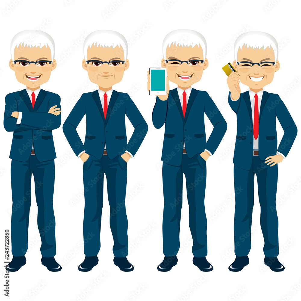 Senior businessman set with different actions and expressions
