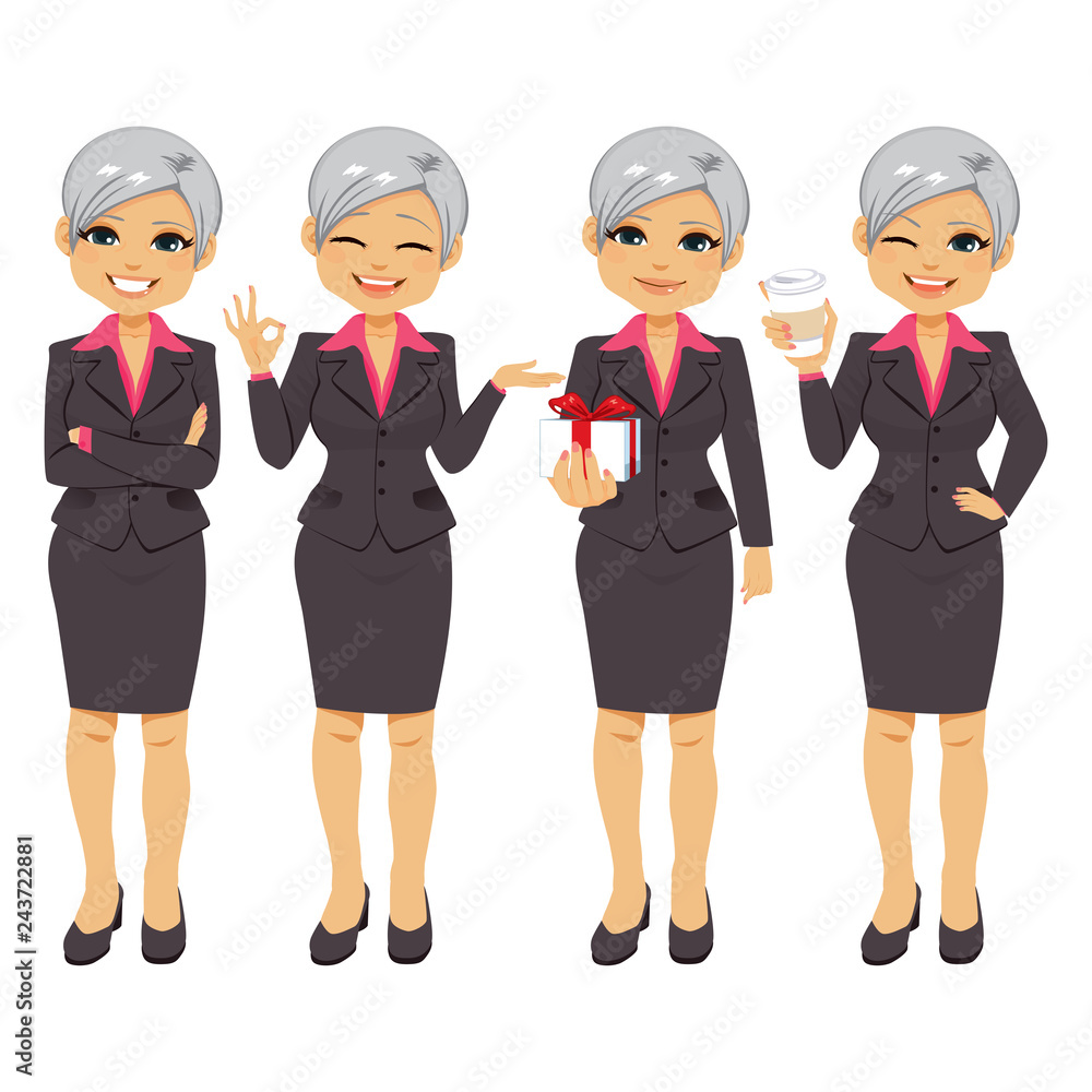 Senior office businesswoman set with different actions and expressions Senior office businesswoman set with different actions and expressions