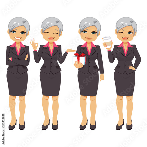 Senior office businesswoman set with different actions and expressions
