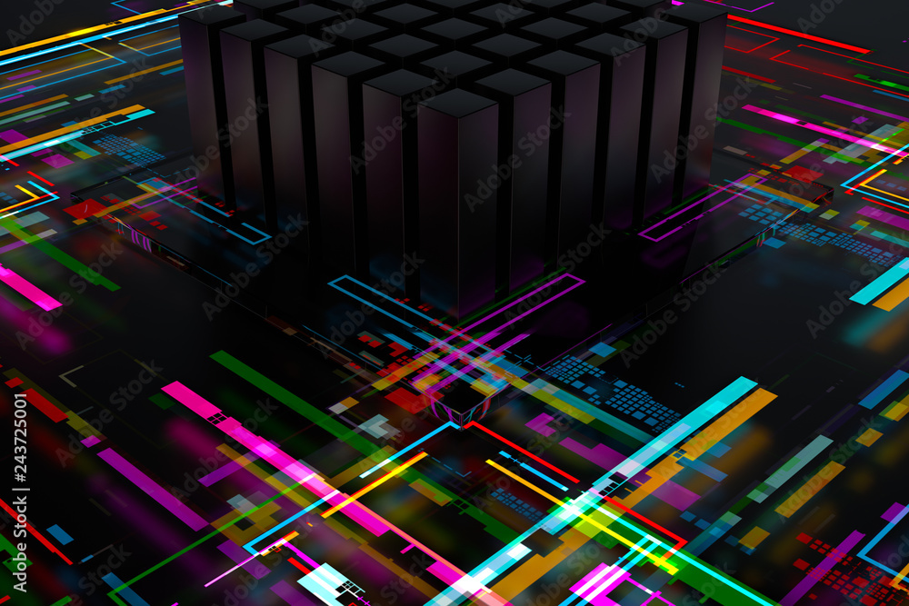 Fototapeta premium 3d render complex technology illustration. Perfect for computer, blockchain or internet, or artificial intelligence theme background.