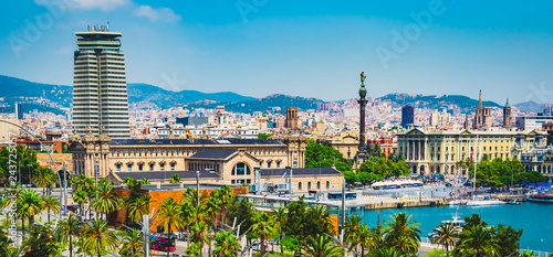 Panoramic city and port view of Barcelona, Spain photo
