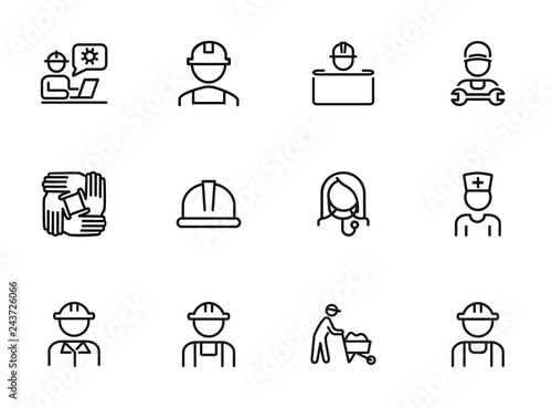 Professionals line icon set. Set off line icons on white background. Doctor, engineer, builder. Job concept. Vector illustration can be used for topics like career, sociality, business