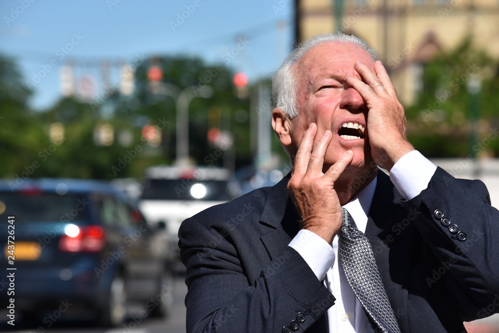 Stressful Adult Senior Person Wearing Suit Downtown Stressful Adult Senior Person Wearing Suit Downtown