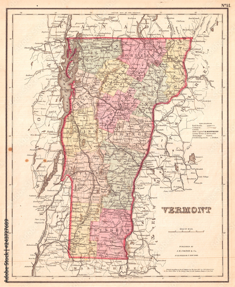 1857, Colton Map of Vermont