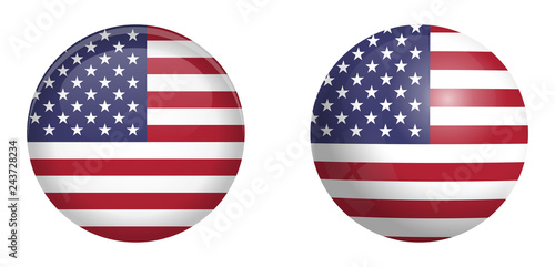 United States of America flag under 3d dome button and on glossy sphere / ball.