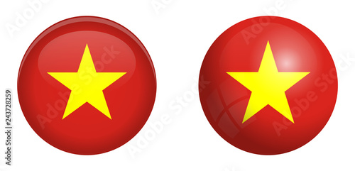 Vietnam flag under 3d dome button and on glossy sphere / ball.