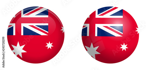 Australian red ensign flag under 3d dome button and on glossy sphere / ball.