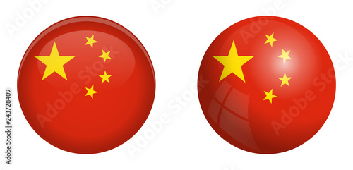 China flag under 3d dome button and on glossy sphere / ball.