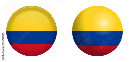 Colombia flag under 3d dome button and on glossy sphere / ball.