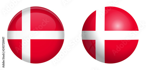 Denmark flag under 3d dome button and on glossy sphere / ball.