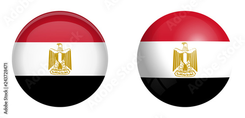 Arab Republic of Egypt flag under 3d dome button and on glossy sphere / ball.