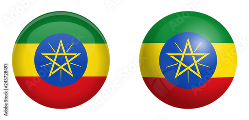 Ethiopia flag under 3d dome button and on glossy sphere / ball.