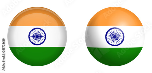 India flag under 3d dome button and on glossy sphere / ball.