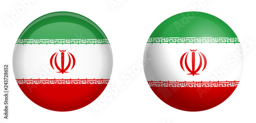 Iran (Persia) flag under 3d dome button and on glossy sphere / ball.