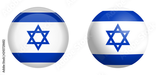 Israel flag under 3d dome button and on glossy sphere / ball.