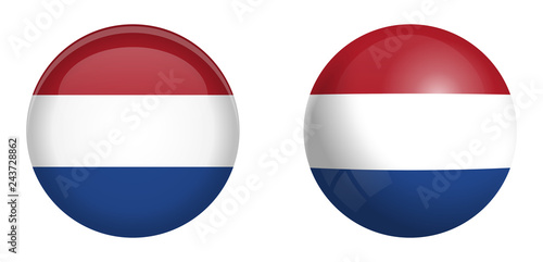 Holland flag under 3d dome button and on glossy sphere / ball.