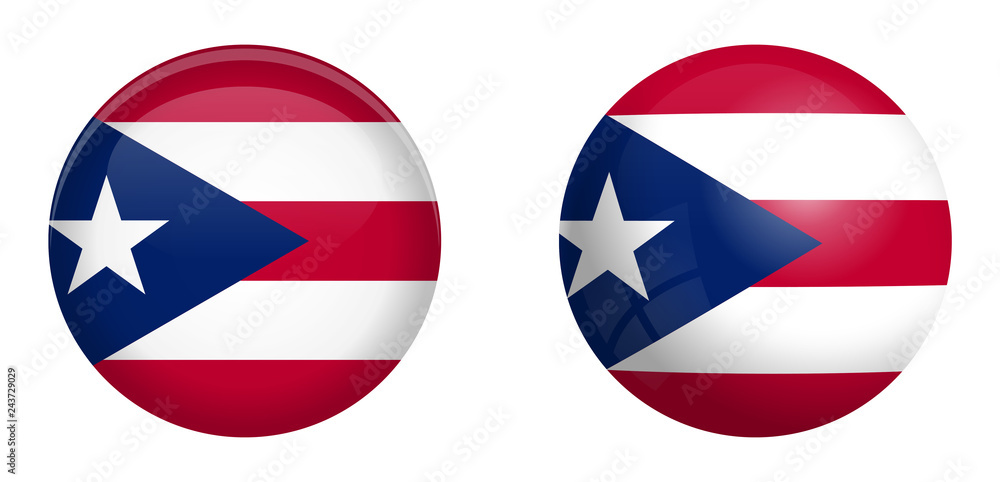 Puertorico flag under 3d dome button and on glossy sphere / ball. Puertorico flag under 3d dome button and on glossy sphere / ball.