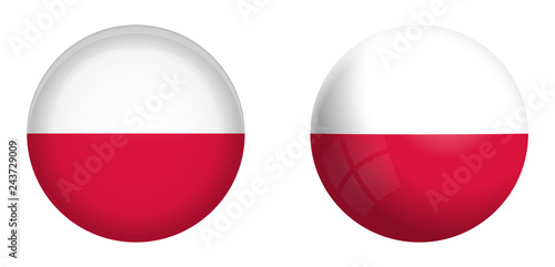 Poland flag under 3d dome button and on glossy sphere / ball.