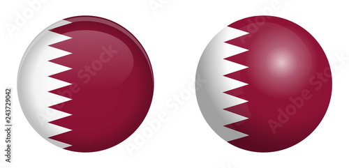 State of Qatar flag under 3d dome button and on glossy sphere / ball.