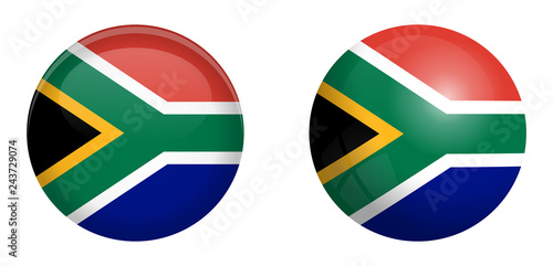 South Africa flag under 3d dome button and on glossy sphere / ball.