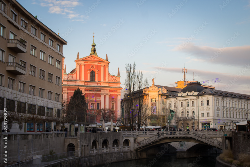 Franciscan Church of the Annunciation in Ljubljana - Slovenia (River Ljubljanica)