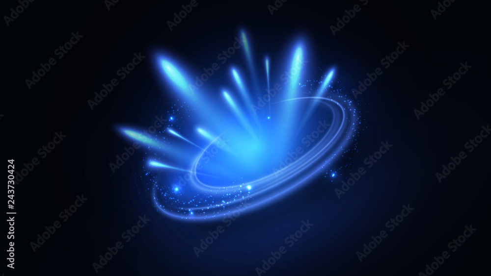 Blue energy flash shine with sparking rings