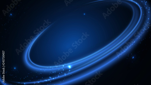 Curved blue shine lines on dark background with shine sparks