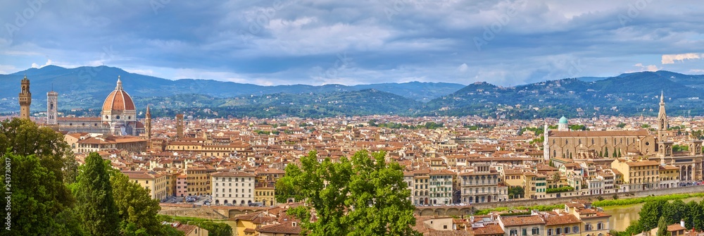 Beautiful panoramic view from the Bardini garden on Florence, left side, in poster format.