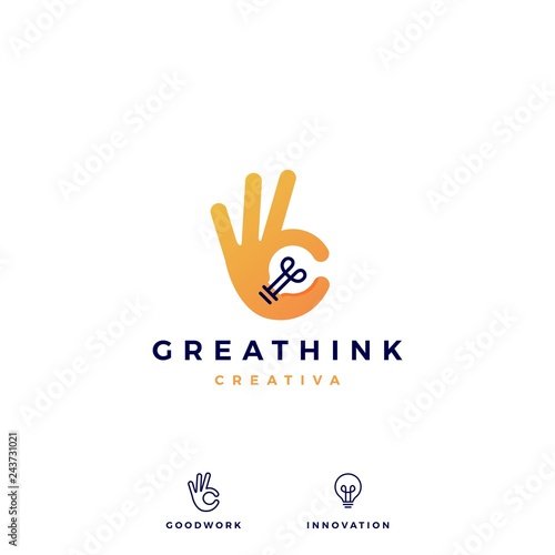 ok hand gesture bulb idea logo vector icon illustration