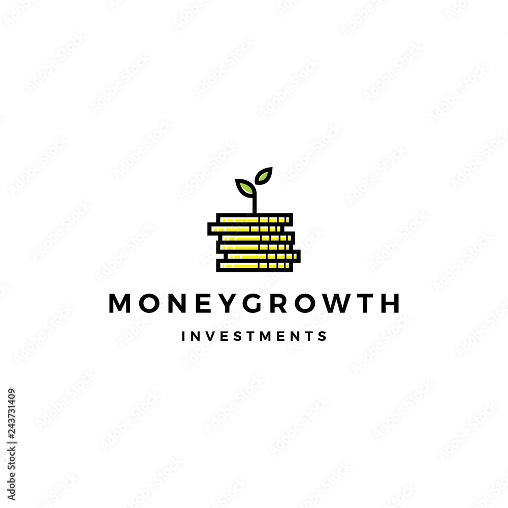 Fototapeta premium coin leaf sprout money grow growth investment logo vector icon illustration