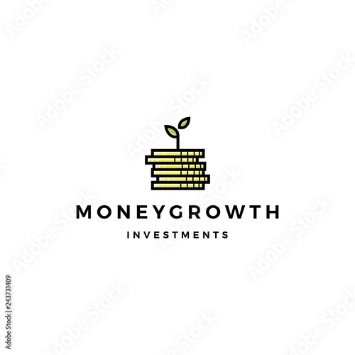 coin leaf sprout money grow growth investment logo vector icon illustration