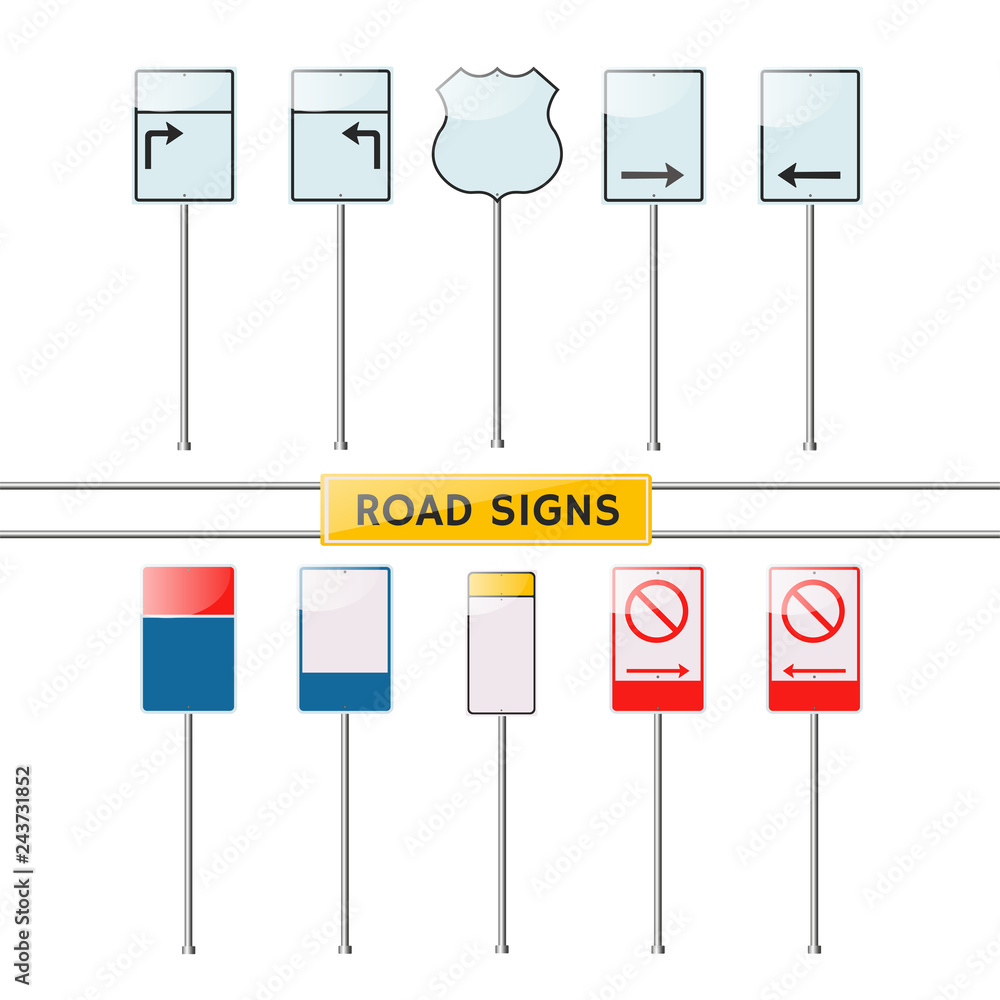Flat road signs set. Traffic signs graphic elements isolated on white background. Great for