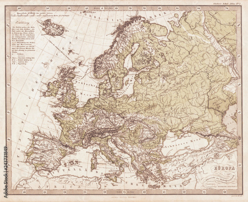 1862, Stieler Physical Map of Europe