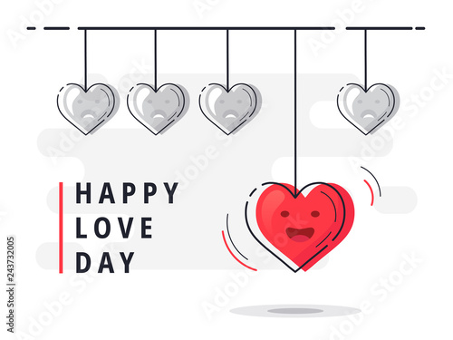 Happy Love Day. Trendy flat vector heart icons with concept of love on white background. 