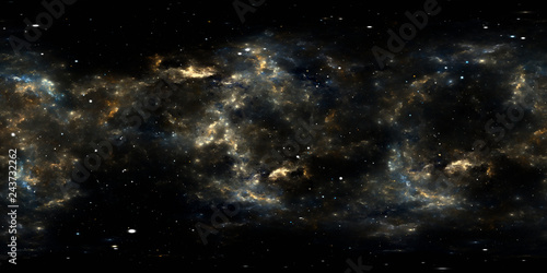 Space background with nebula and stars. Panorama, environment 360 HDRI map. Equirectangular projection, spherical panorama