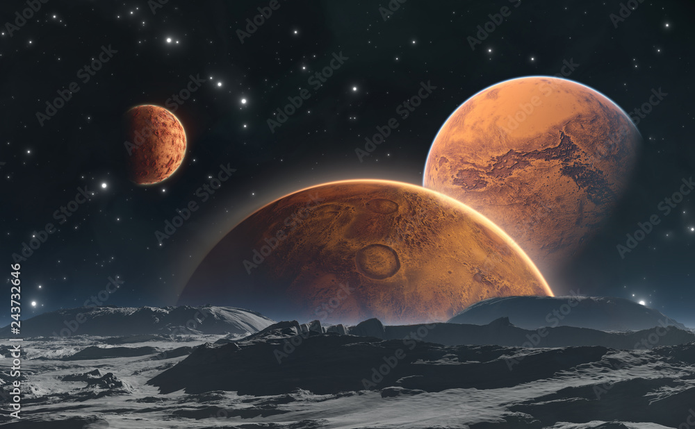 Naklejka premium Rocky planets and moon, space background