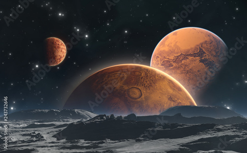 Fototapeta Naklejka Na Ścianę i Meble -  Rocky planets and moon, space background