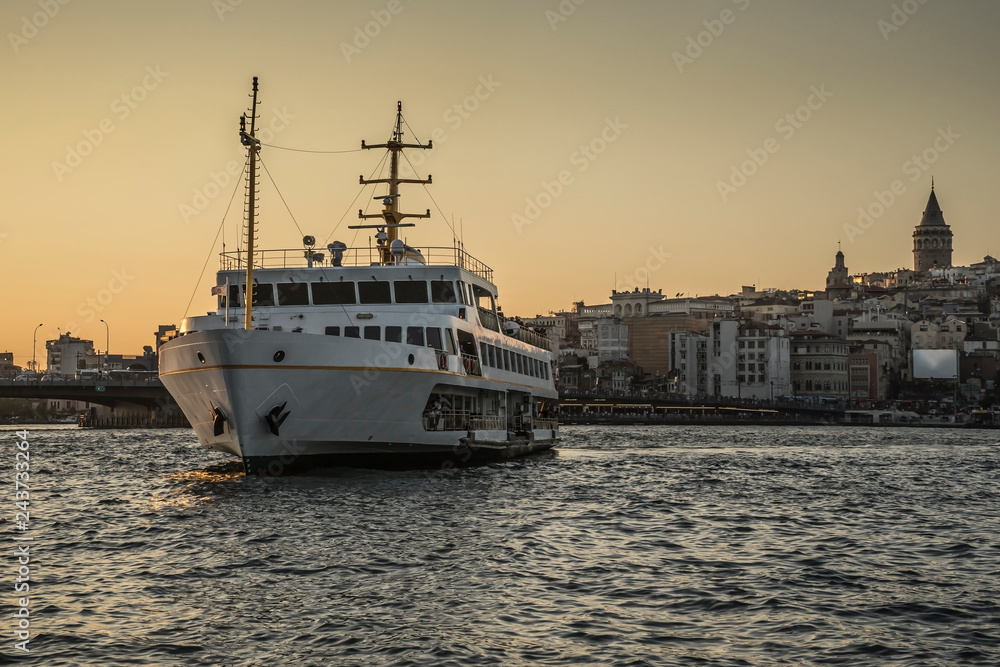 Classic ferryboat in Istambul in evening light.