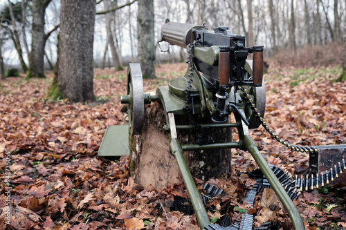 retro machine gun in the forest