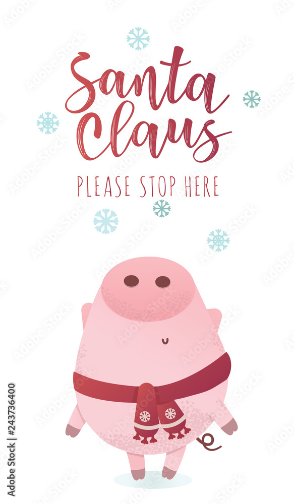 Fototapeta premium Cute pig in a winter scarf