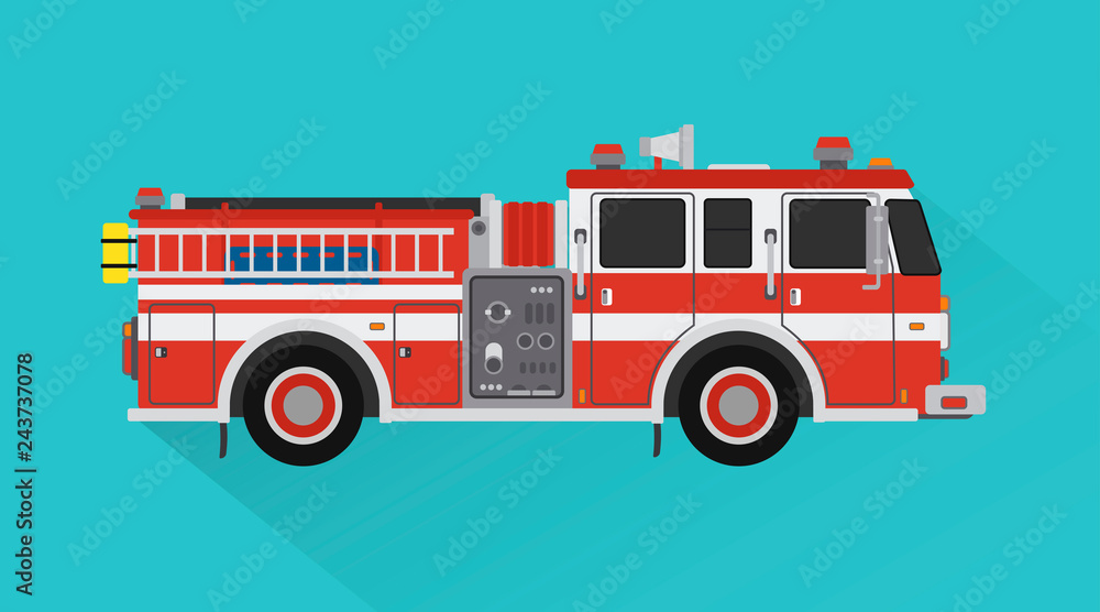 Fire truck rescue engine transportation design flat style.Vector illustration Fire truck rescue engine transportation design flat style.Vector illustration