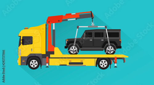 Yellow Tow Truck for transportation design flat style.Vector illustration