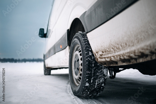 Modern cargo van at winter