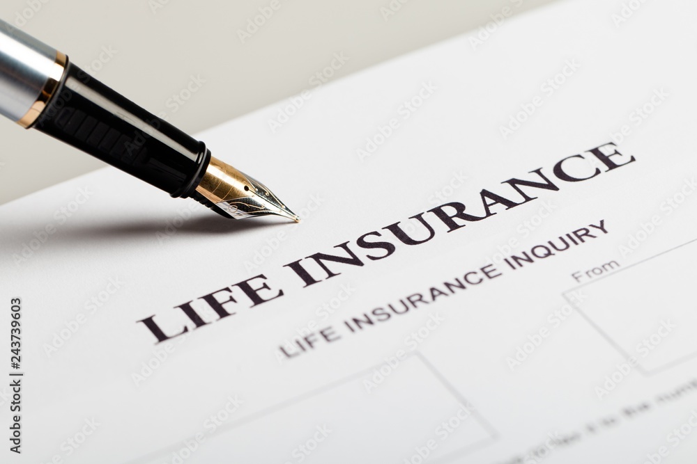 Sheaffer Fountain Pen and Document of Life Insurance - Close Up Sheaffer Fountain Pen and Document of Life Insurance - Close Up