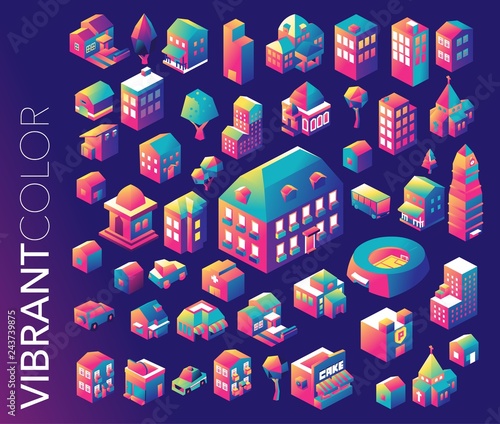 Colorful Isometric building collection. vector illustration