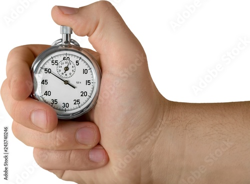 Hand Holding Stopwatch, Isolated