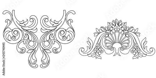 Set of black vintage baroque ornament, corner. Retro pattern antique style acanthus.